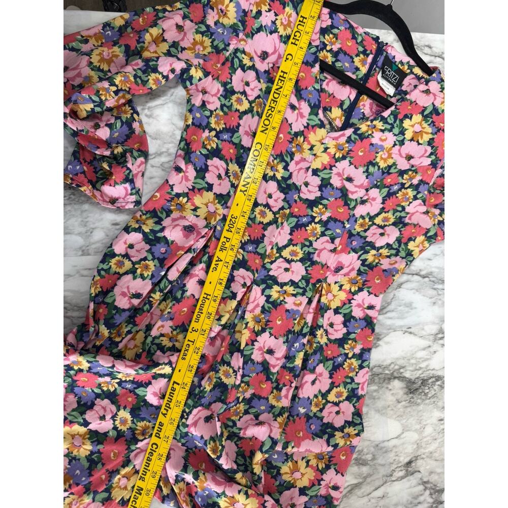 Fritzi California Rayon Floral Romper Jumpsuit M Pleated Wide Leg V Neck Long - Picture 11 of 11